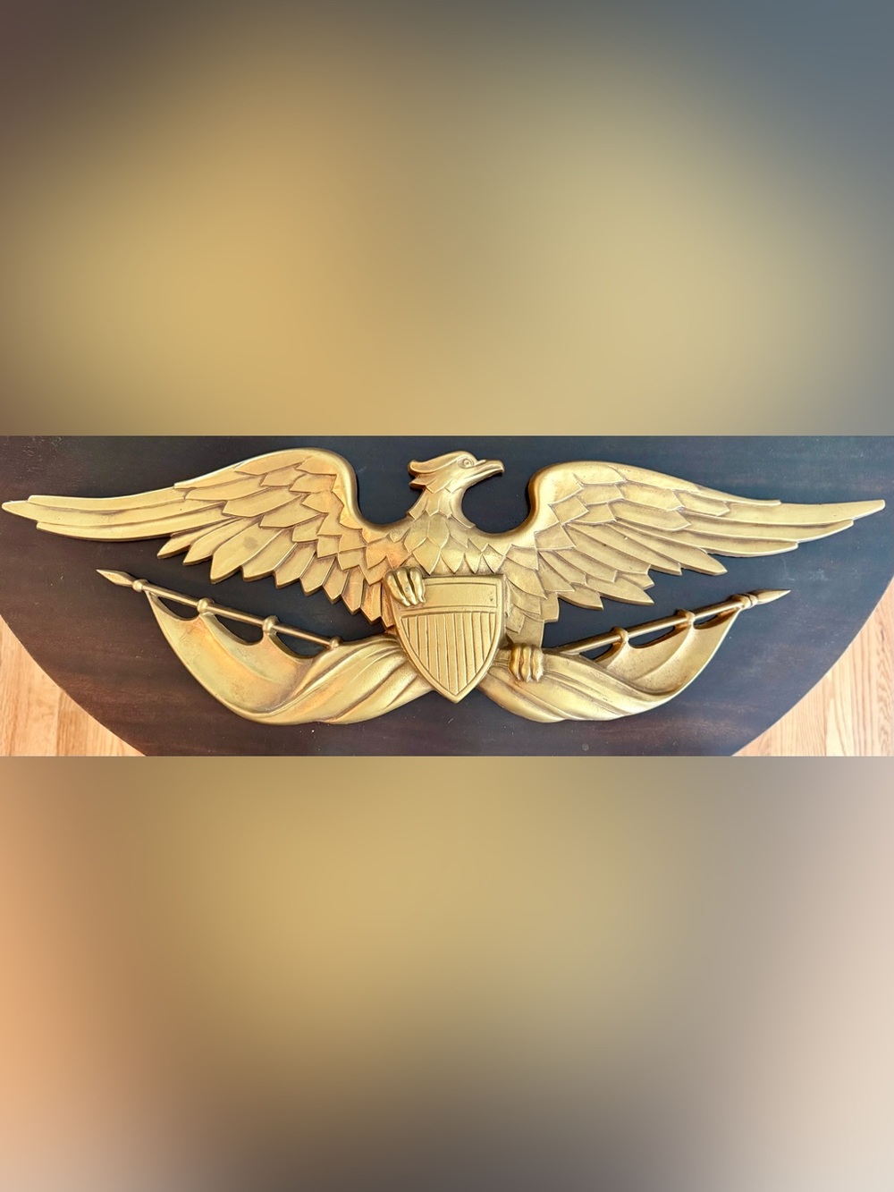 Sexton USA Vintage Gold Brass Color Metal American Bald Eagle Large Wall Hanging
